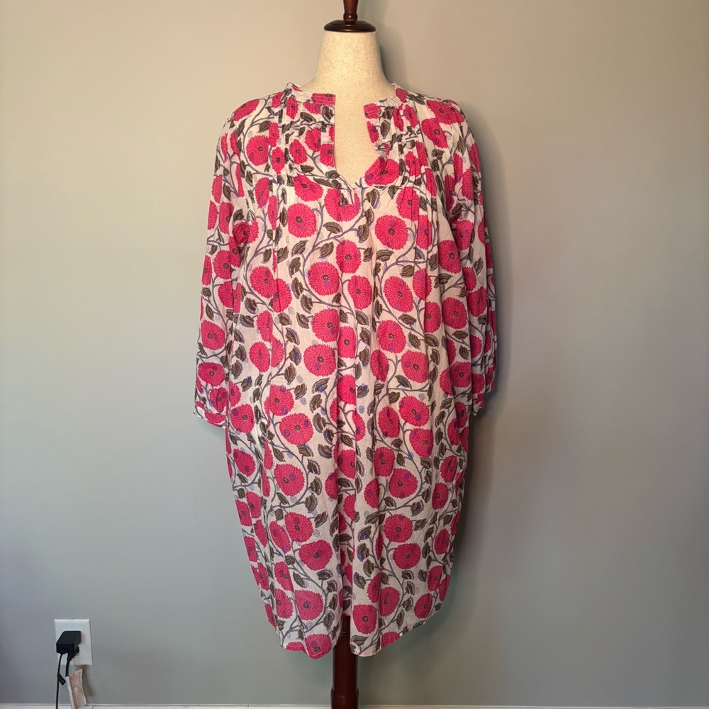 Lola Australia Pink Floral Mid Length Tunic Dress size L